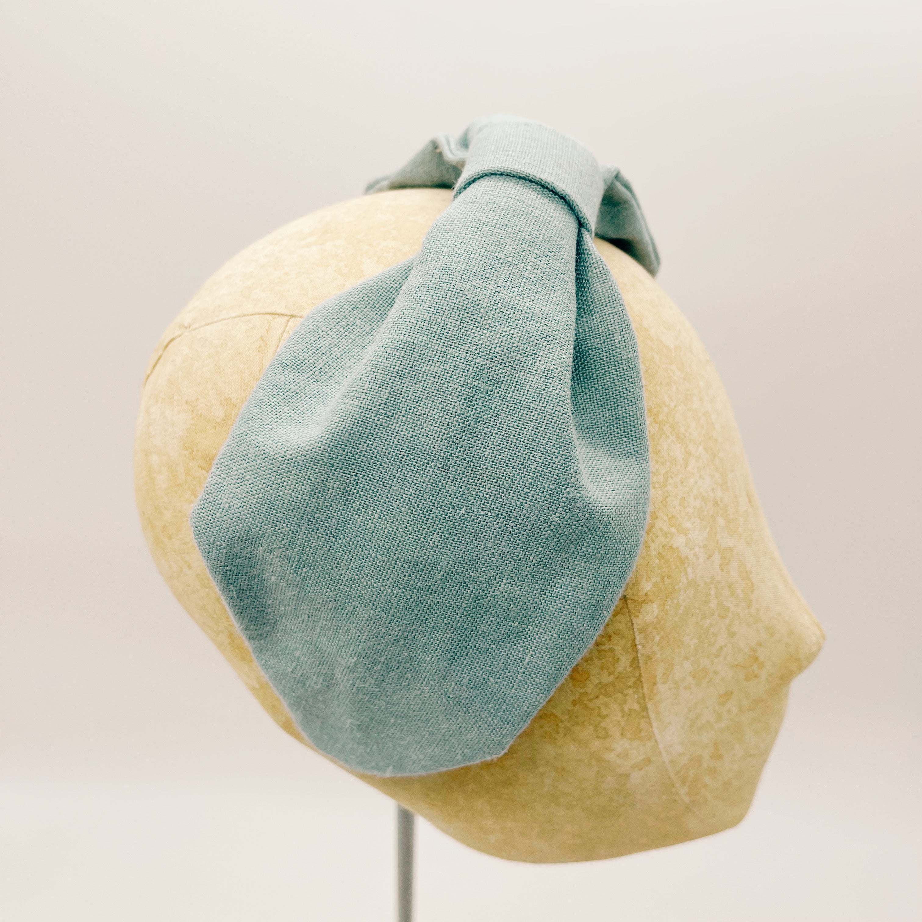 Headband Linen Dusty Aqua Leaf