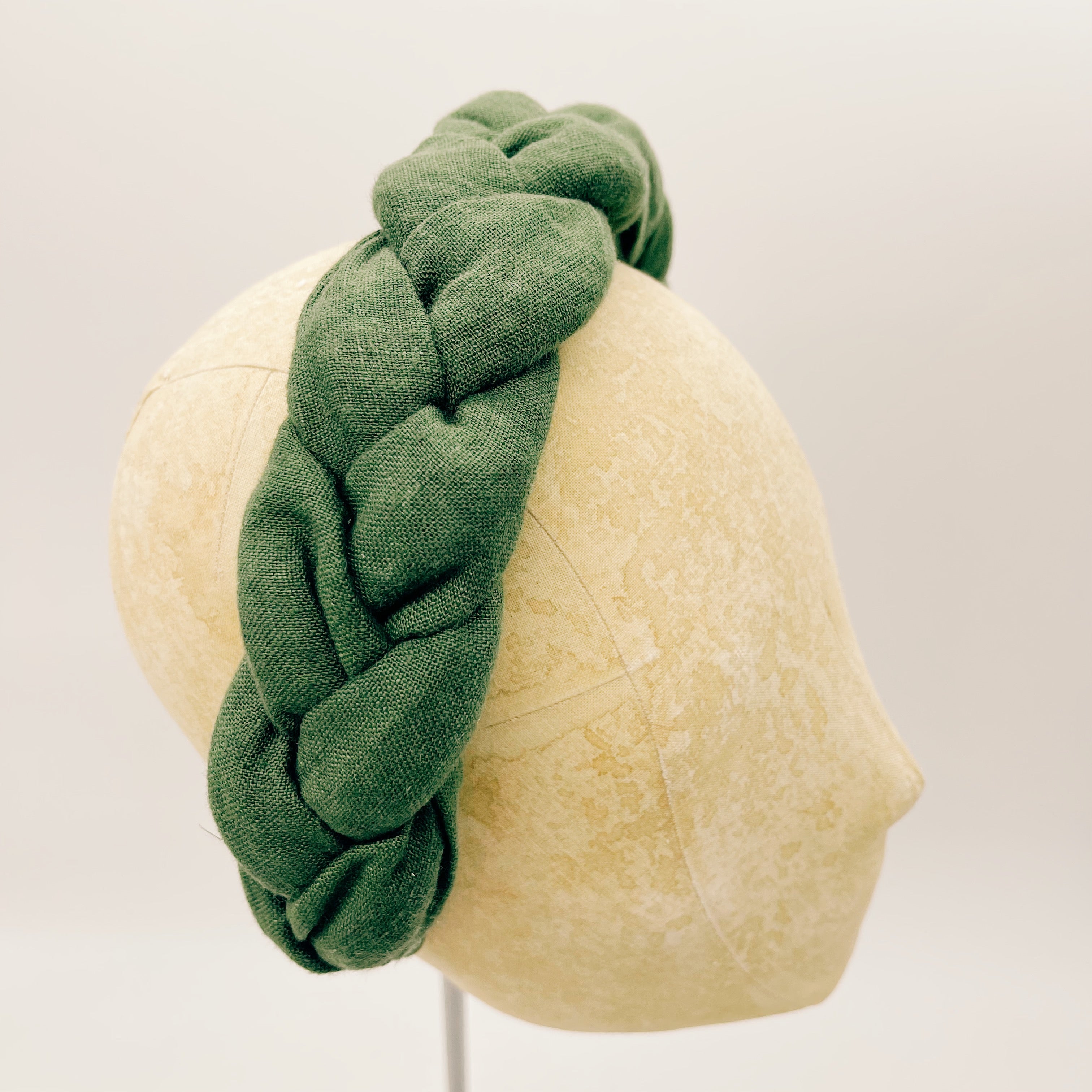 Dark Green Linen Braid Headband