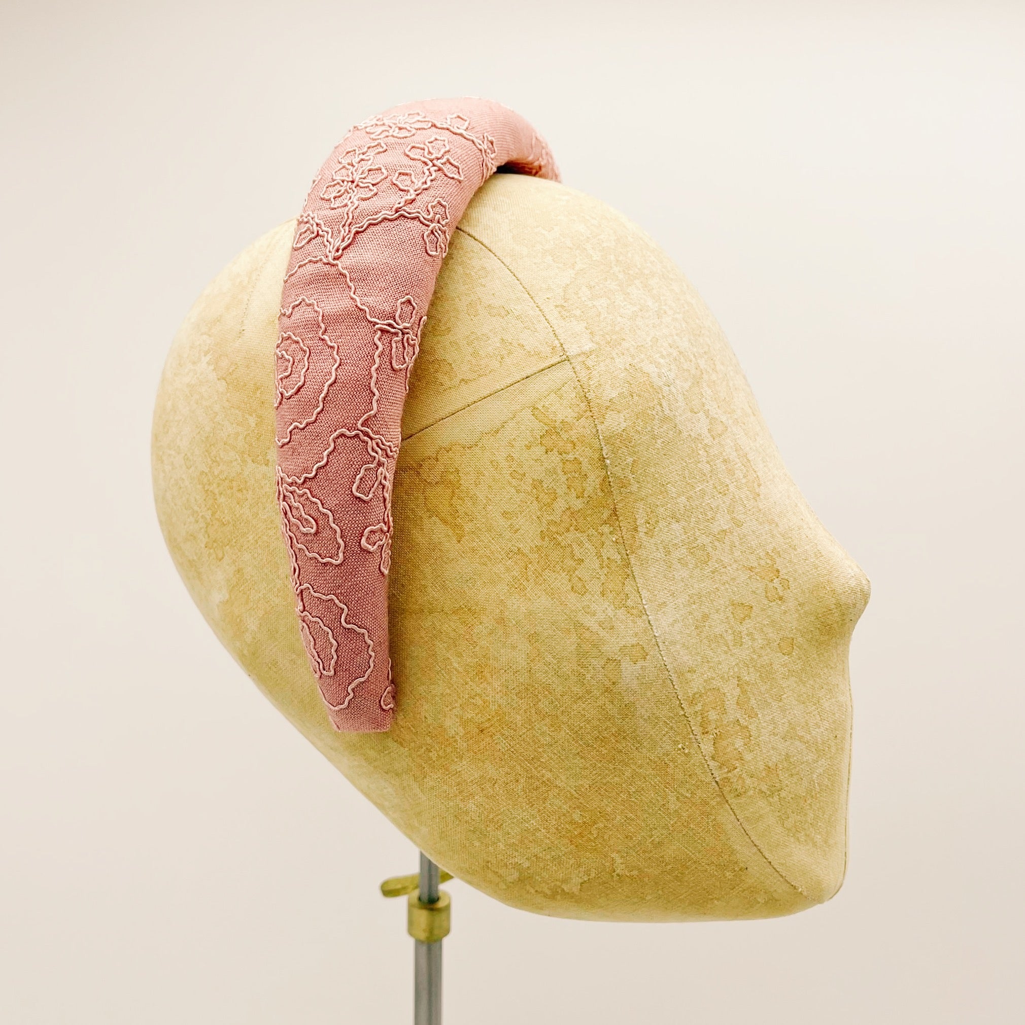 Bloom Embroidered Pink Padded Headband