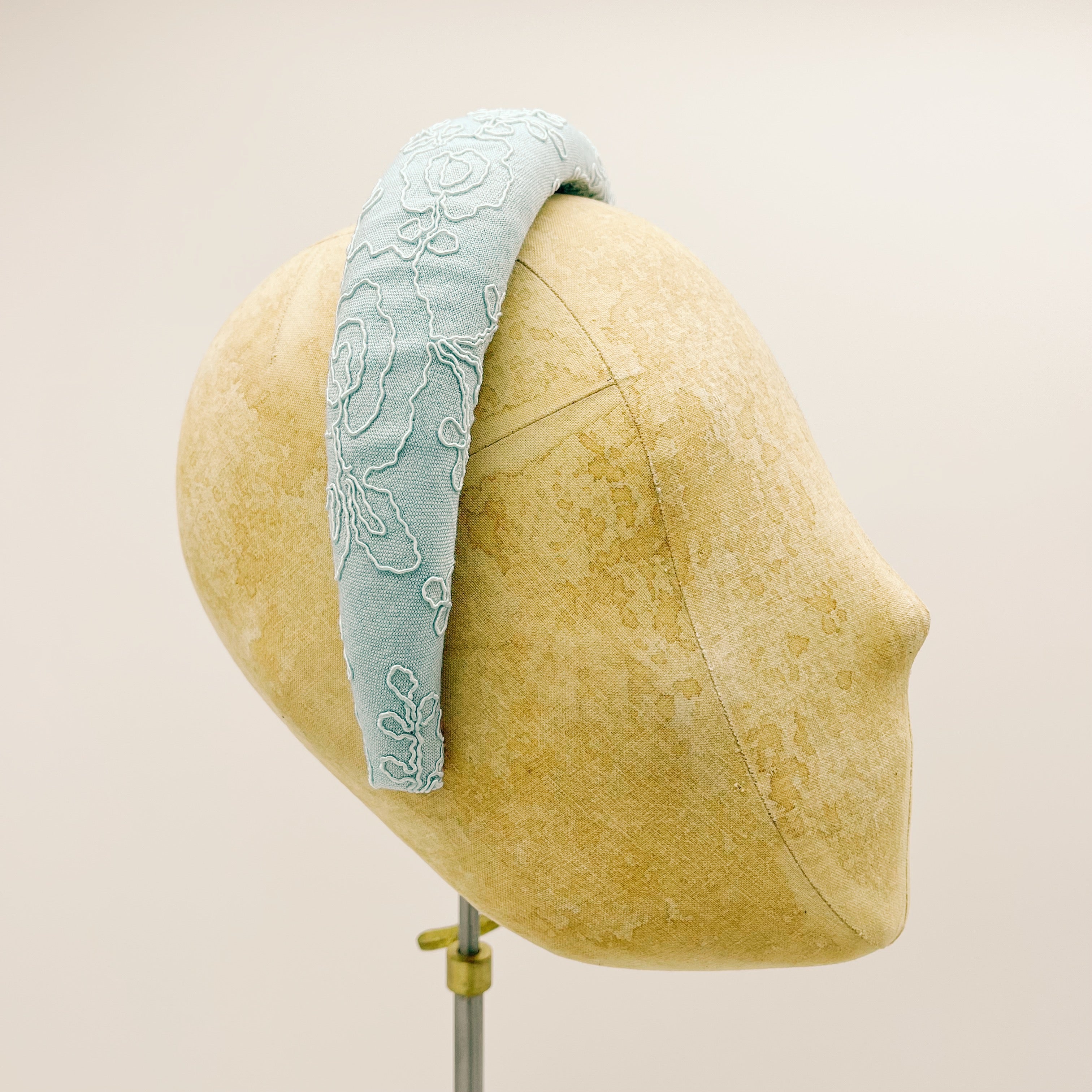 Bloom Embroidered Light Blue Padded Headband