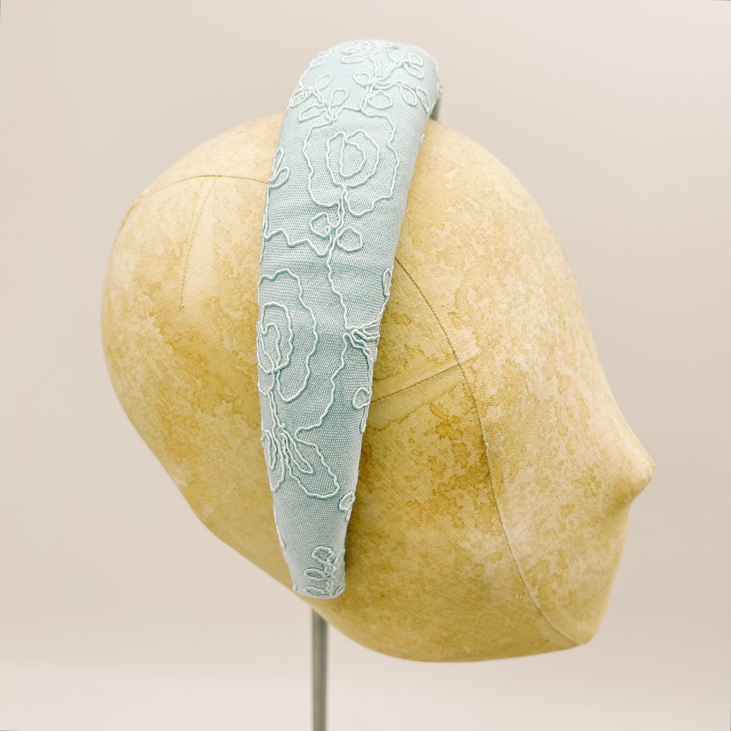 Bloom Embroidered Light Blue Padded Headband