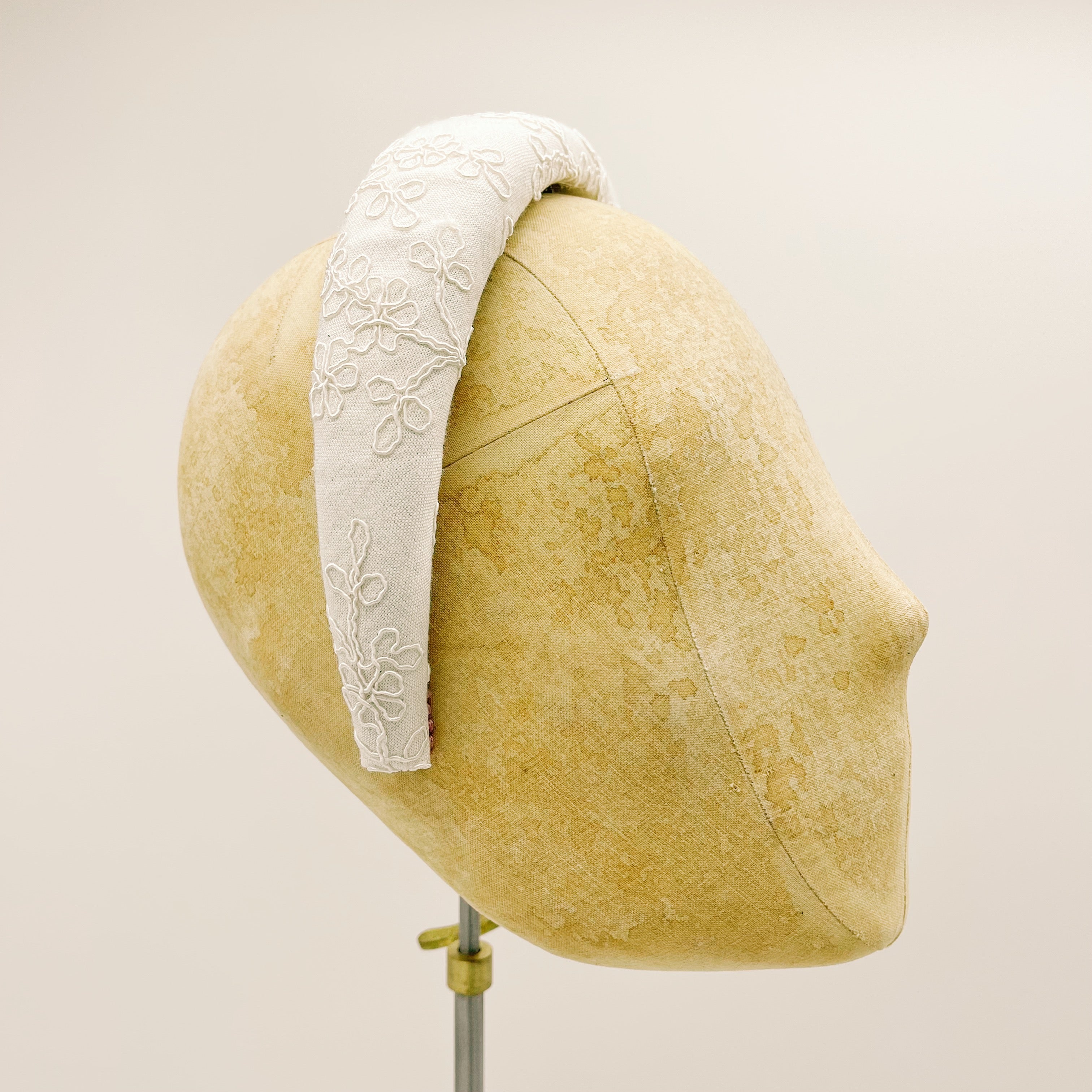 Bloom Embroidered White Padded Headband