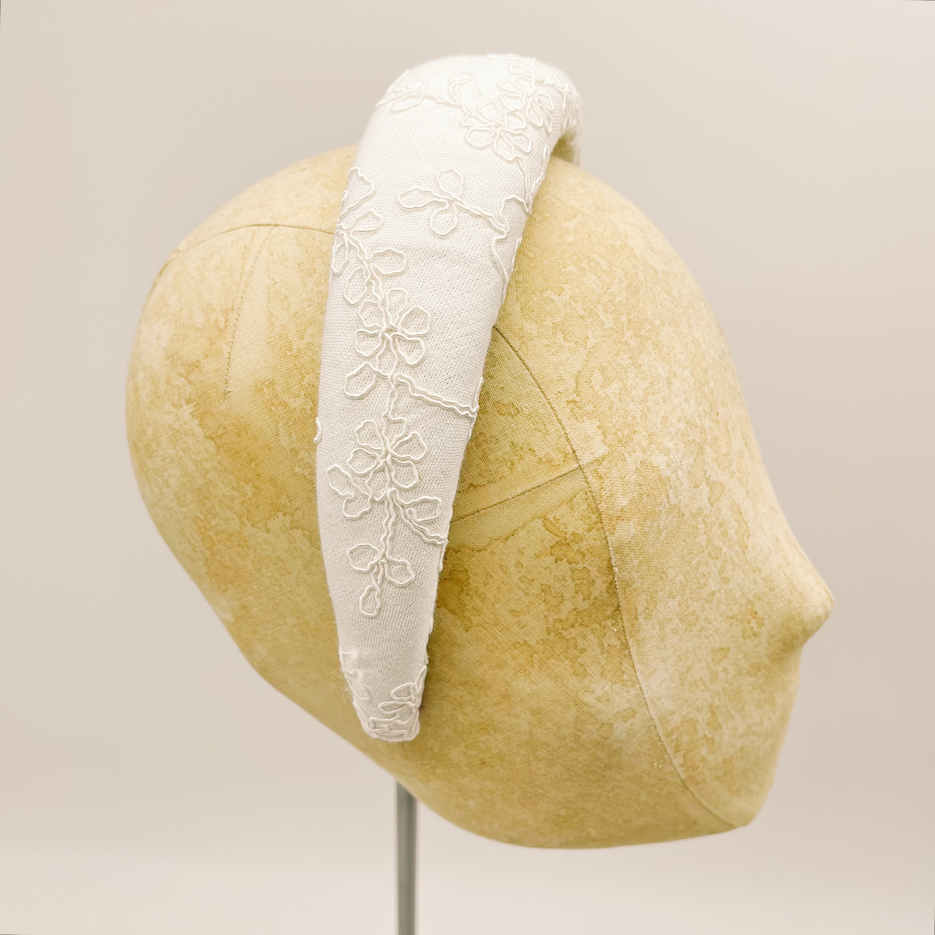 Bloom Embroidered White Padded Headband