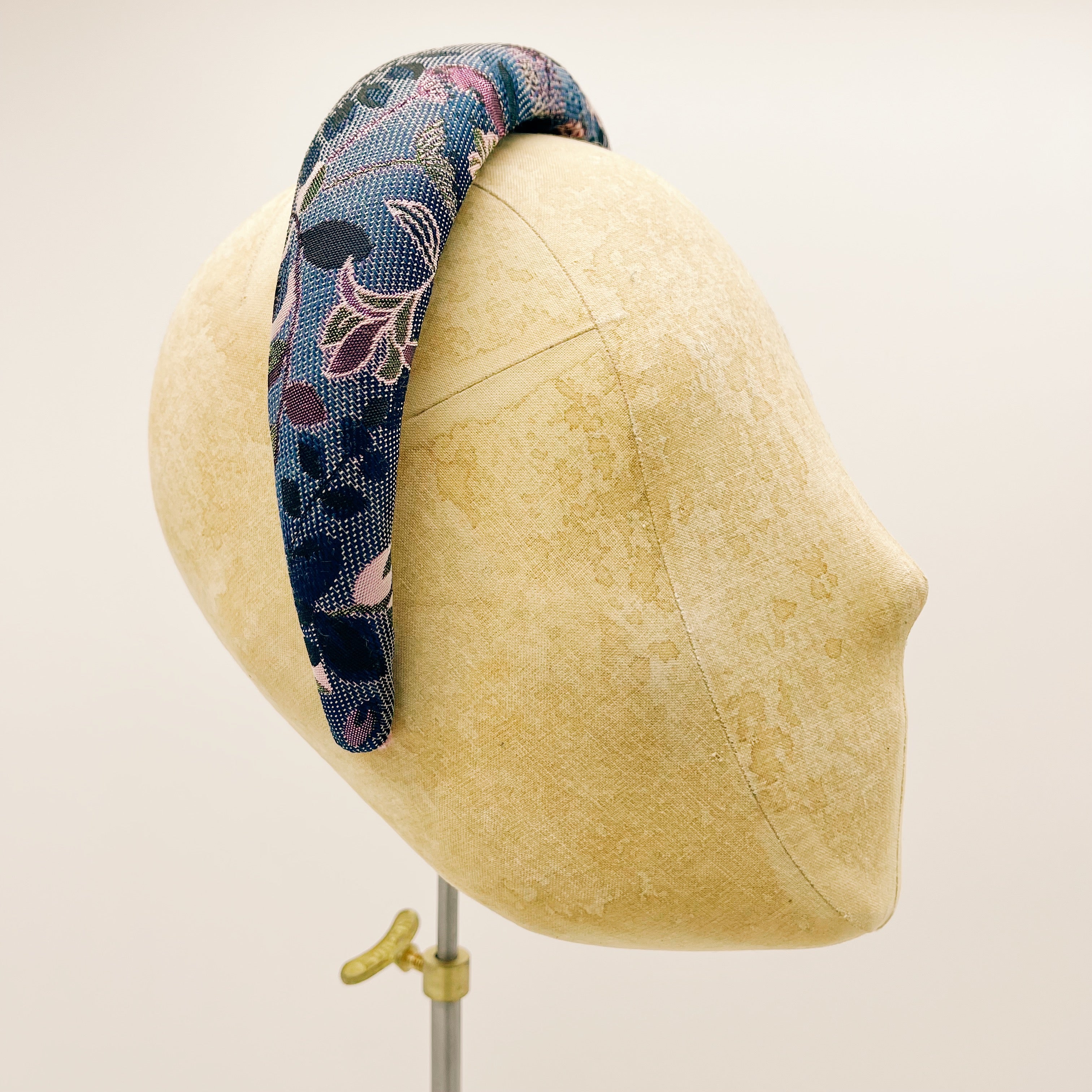 Cerchietto Jacquard Blue Flowers Padded