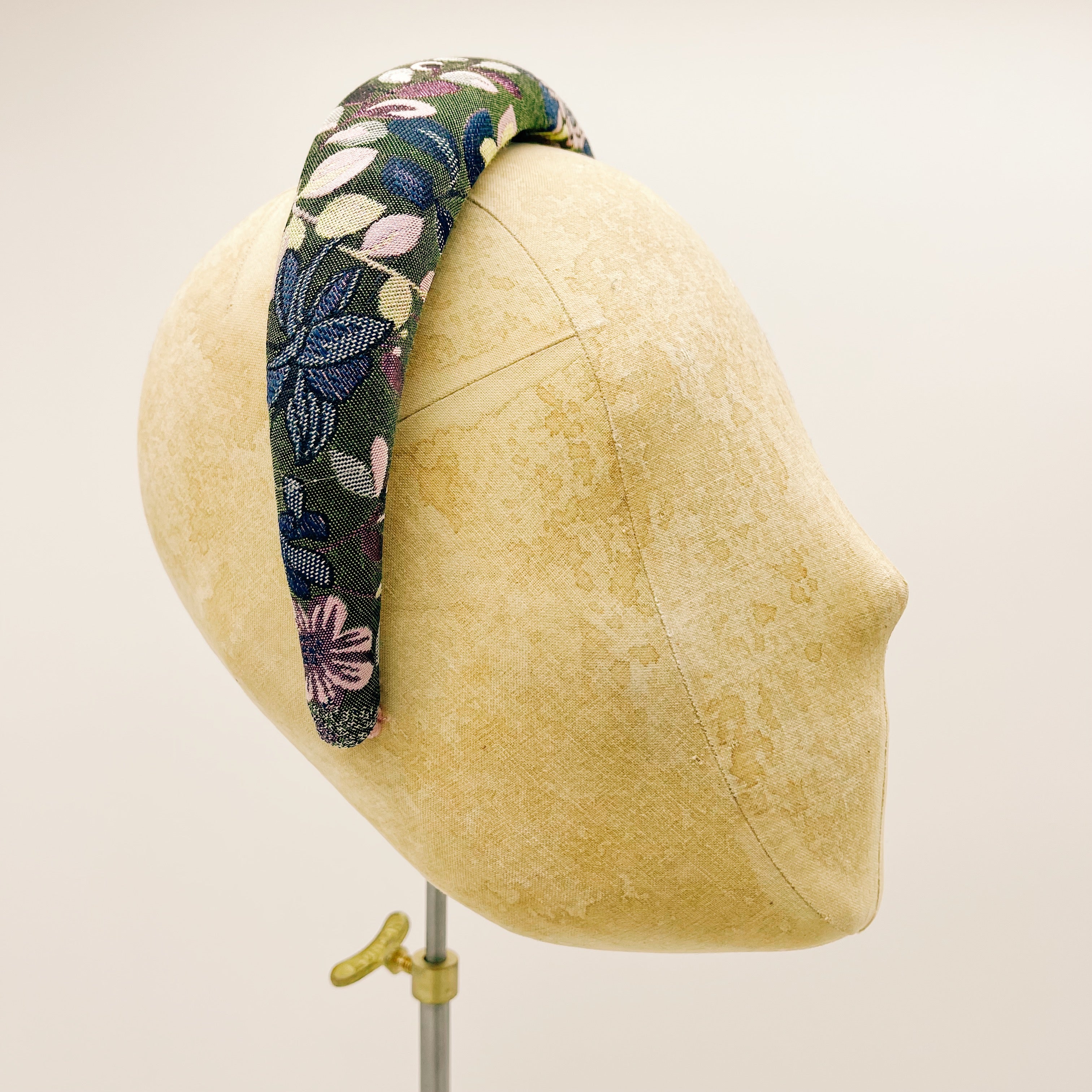 Cerchietto Jacquard Green Flowers Padded
