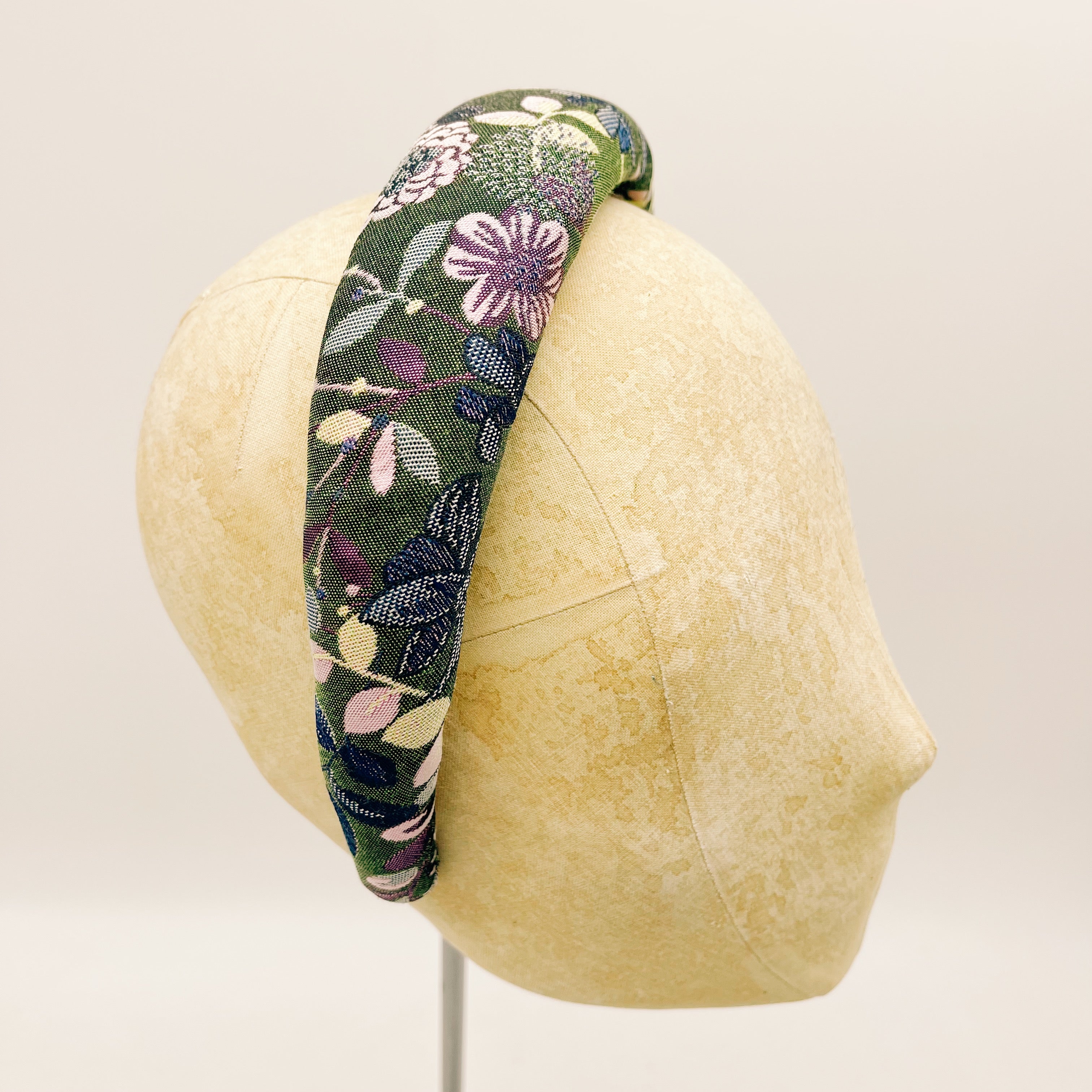 Cerchietto Jacquard Green Flowers Padded