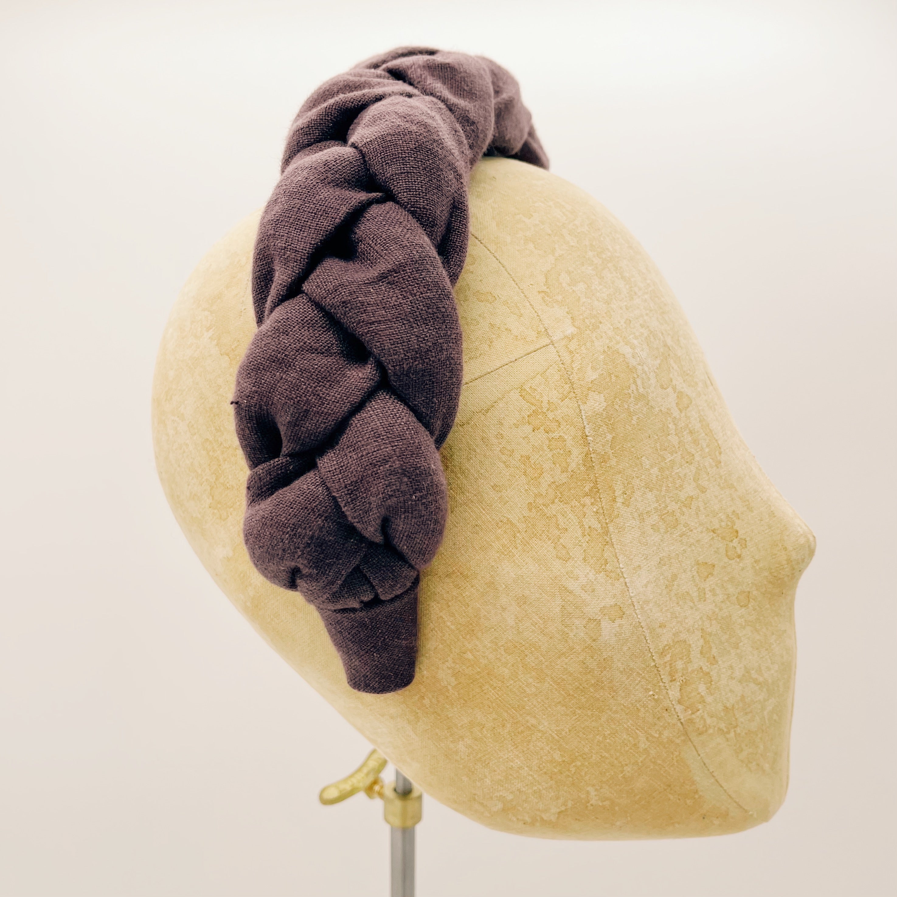 Plum Linen Headband with Braid