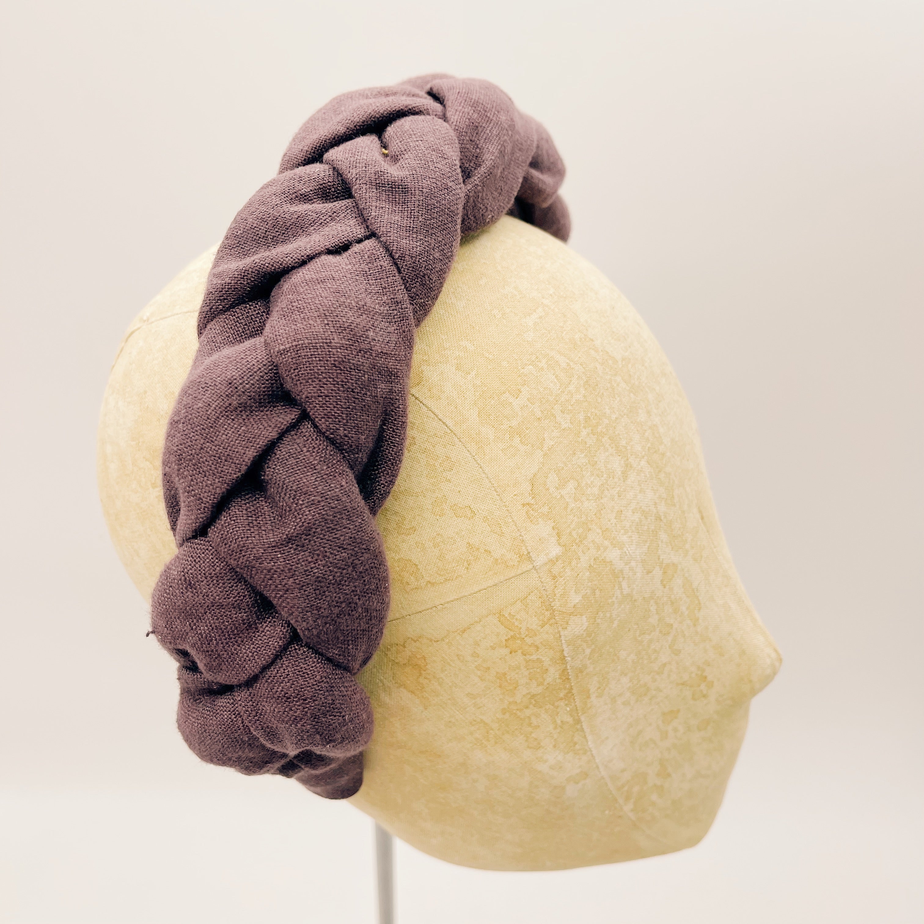 Plum Linen Headband with Braid