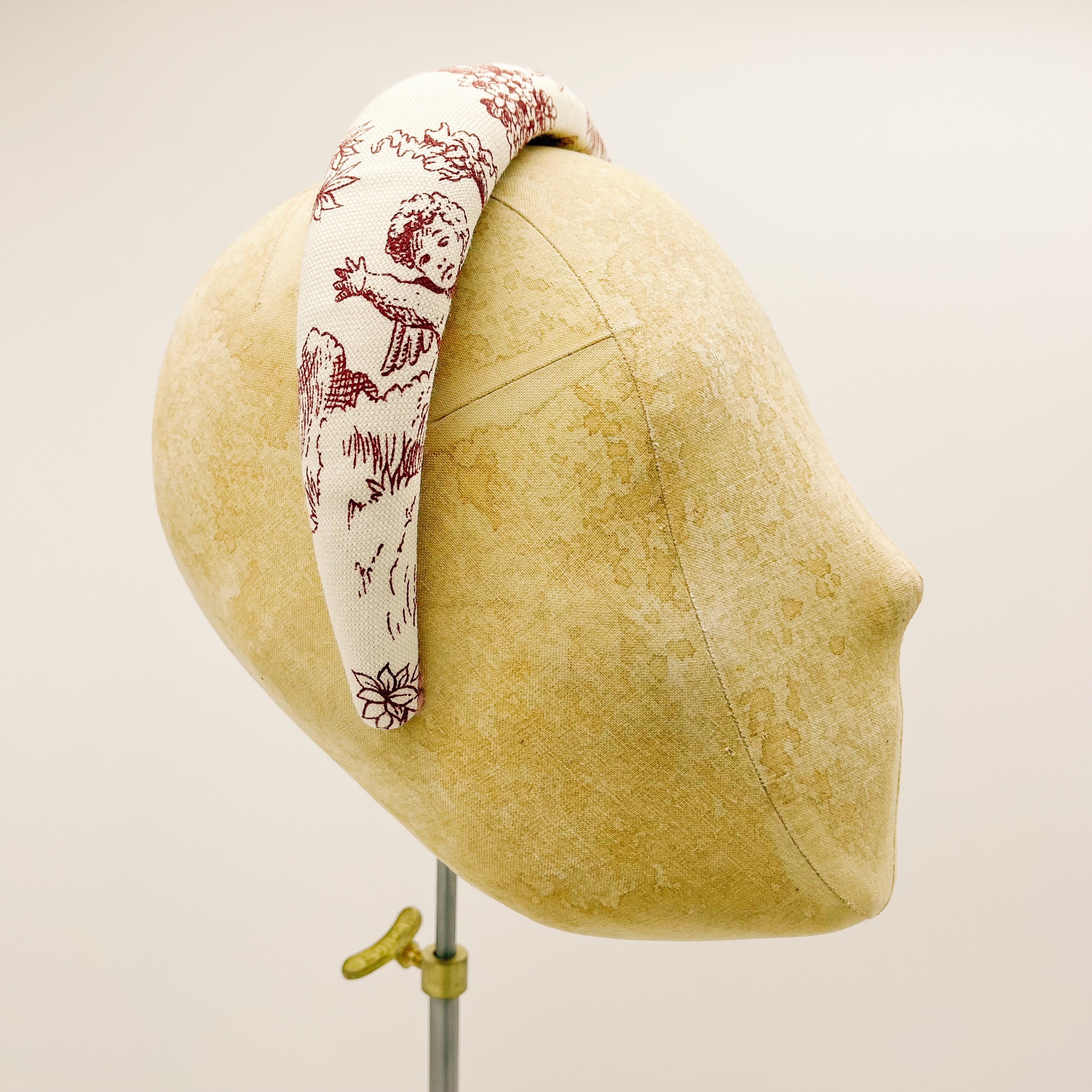 Bordeaux Padded Velvet Toile de Jouy Headband