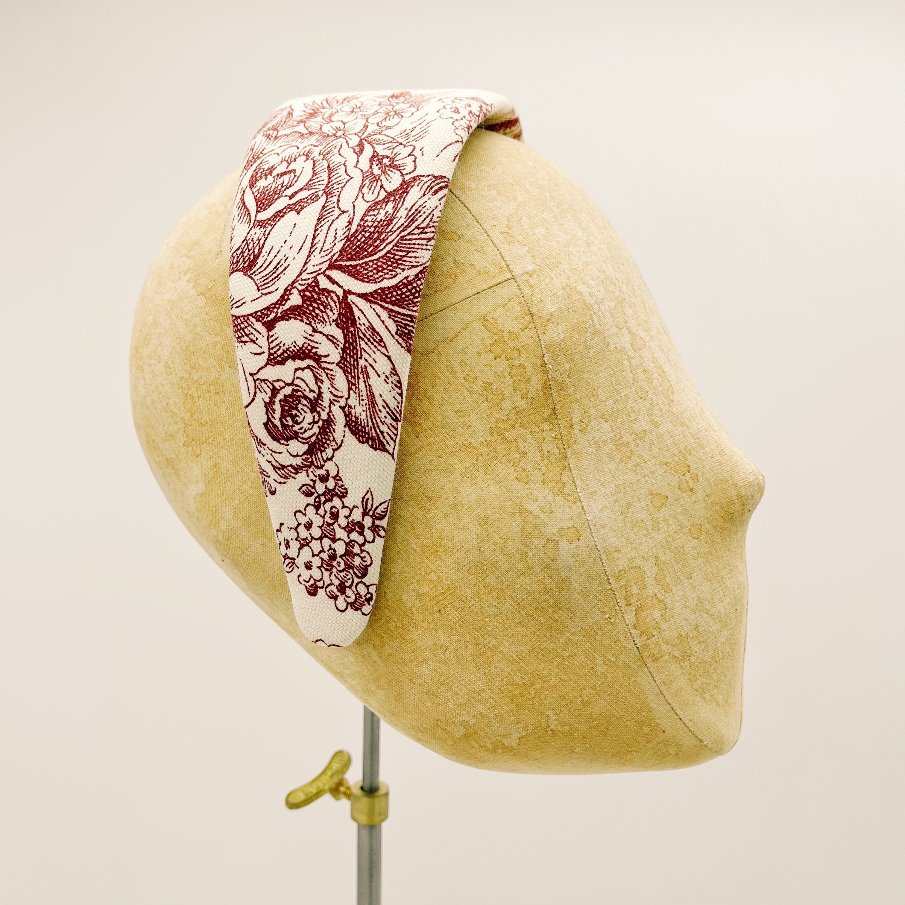 Toile de Jouy Velvet Headband Burgundy 6cm