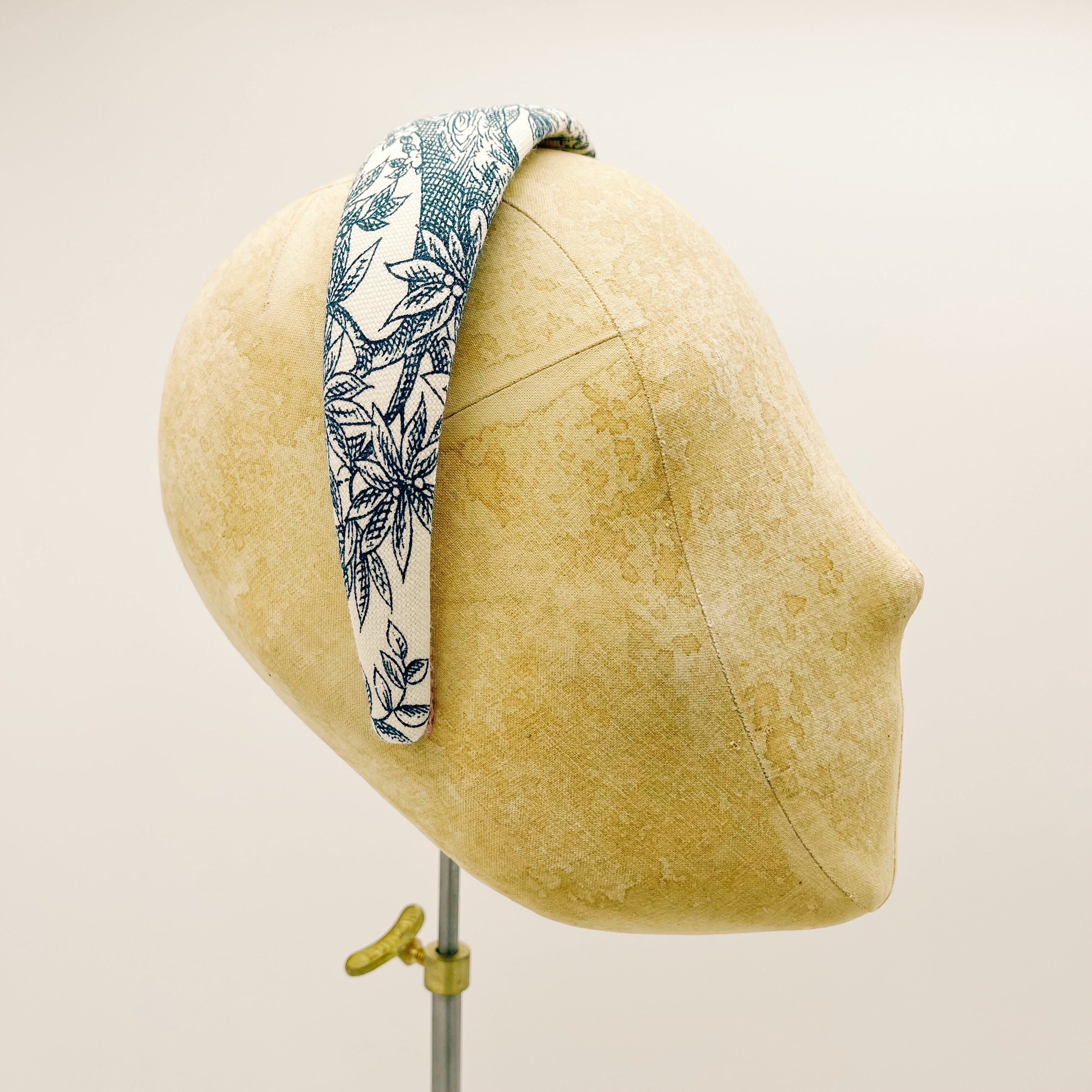 Headband Velvet Toile de Jouy Blue Padded
