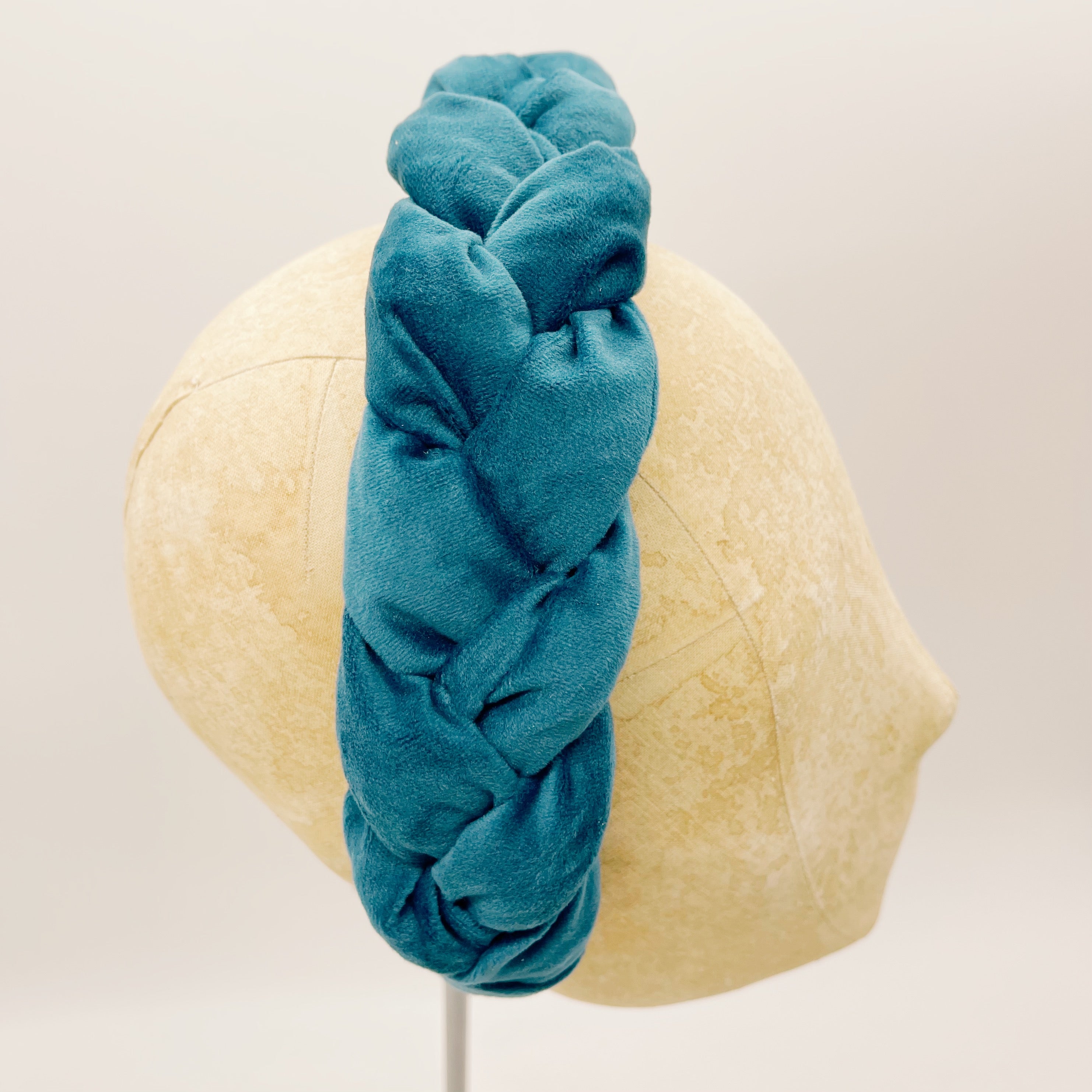 Petrol Blue Velvet Braided Headband