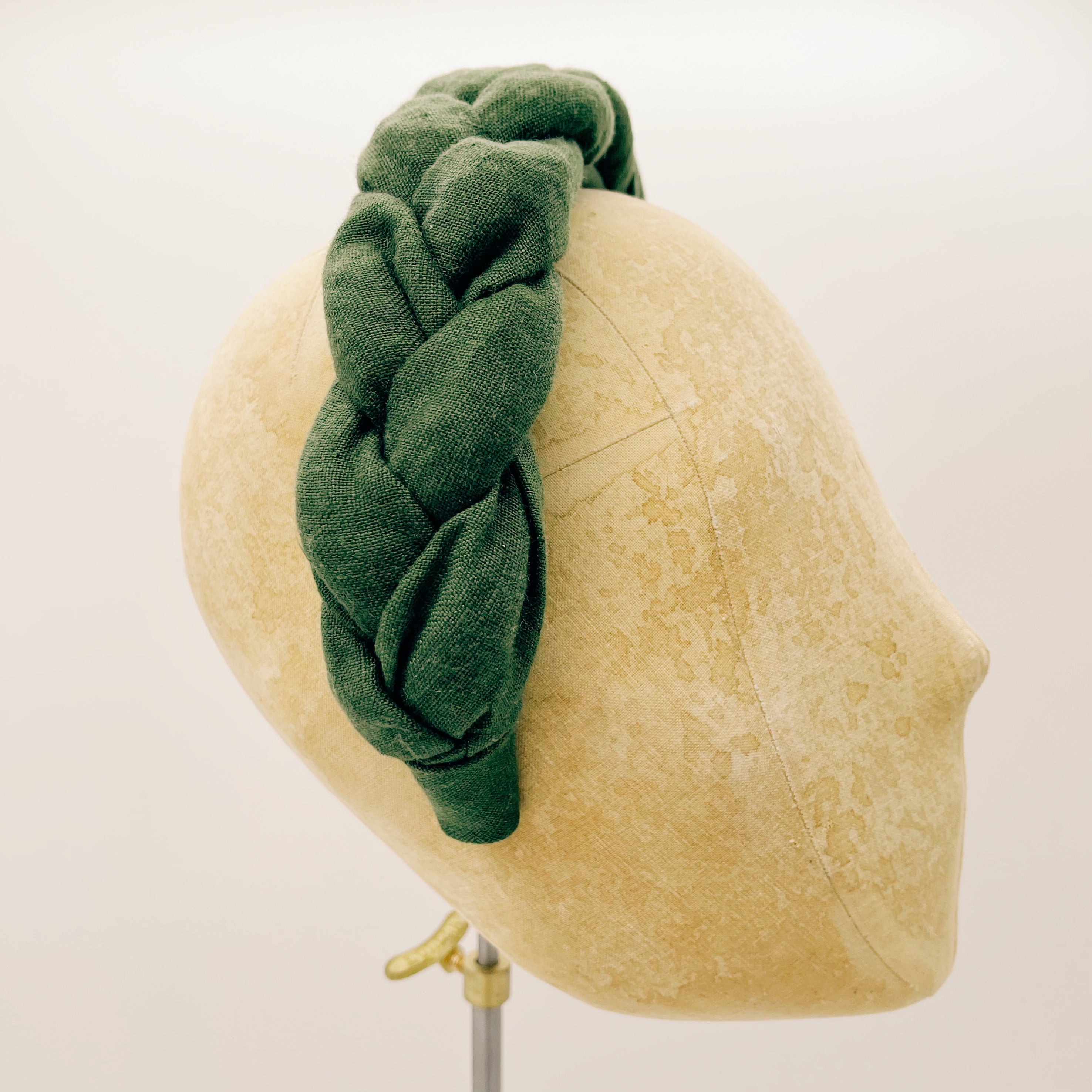 Dark Green Linen Braid Headband