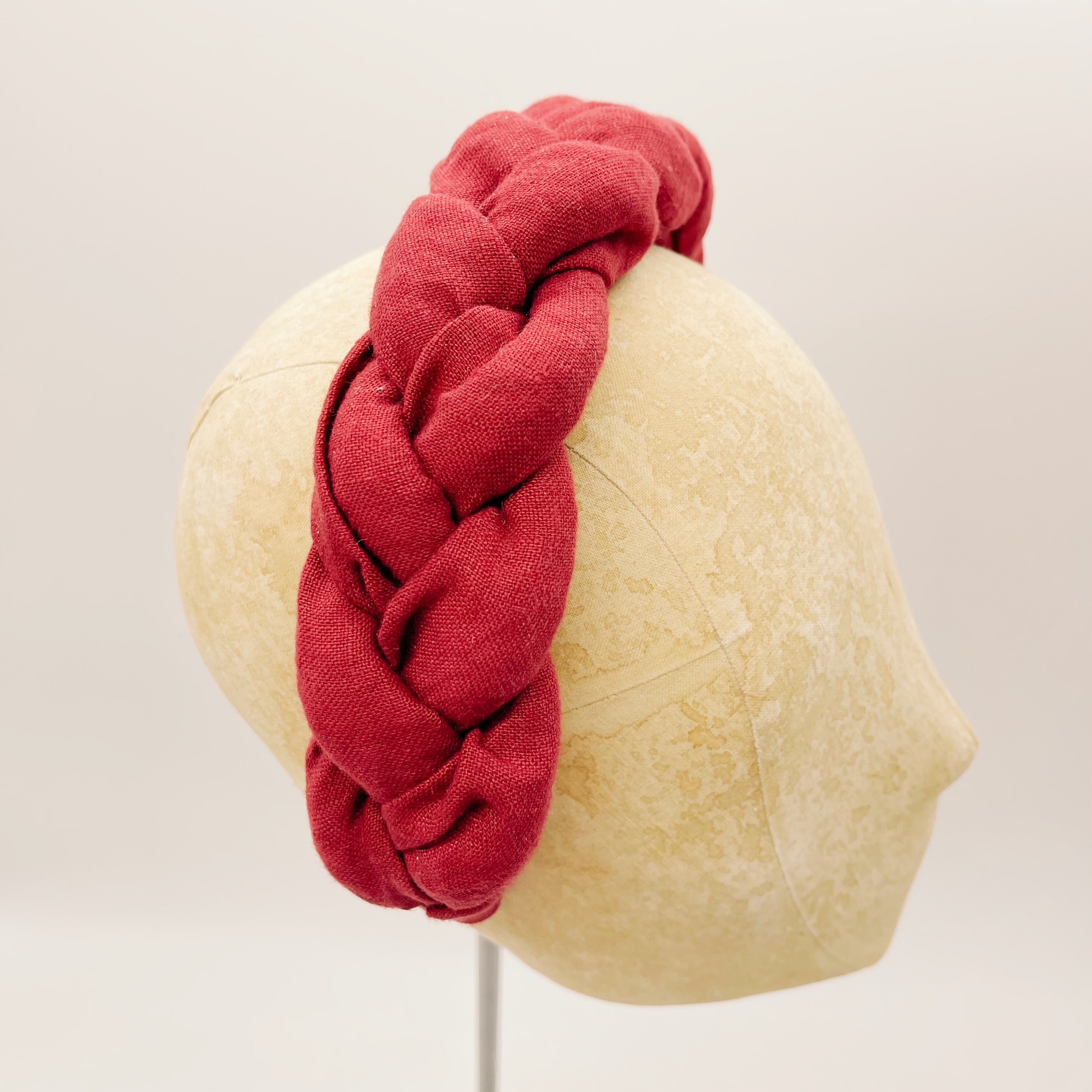 Berry Red Linen Braided Headband
