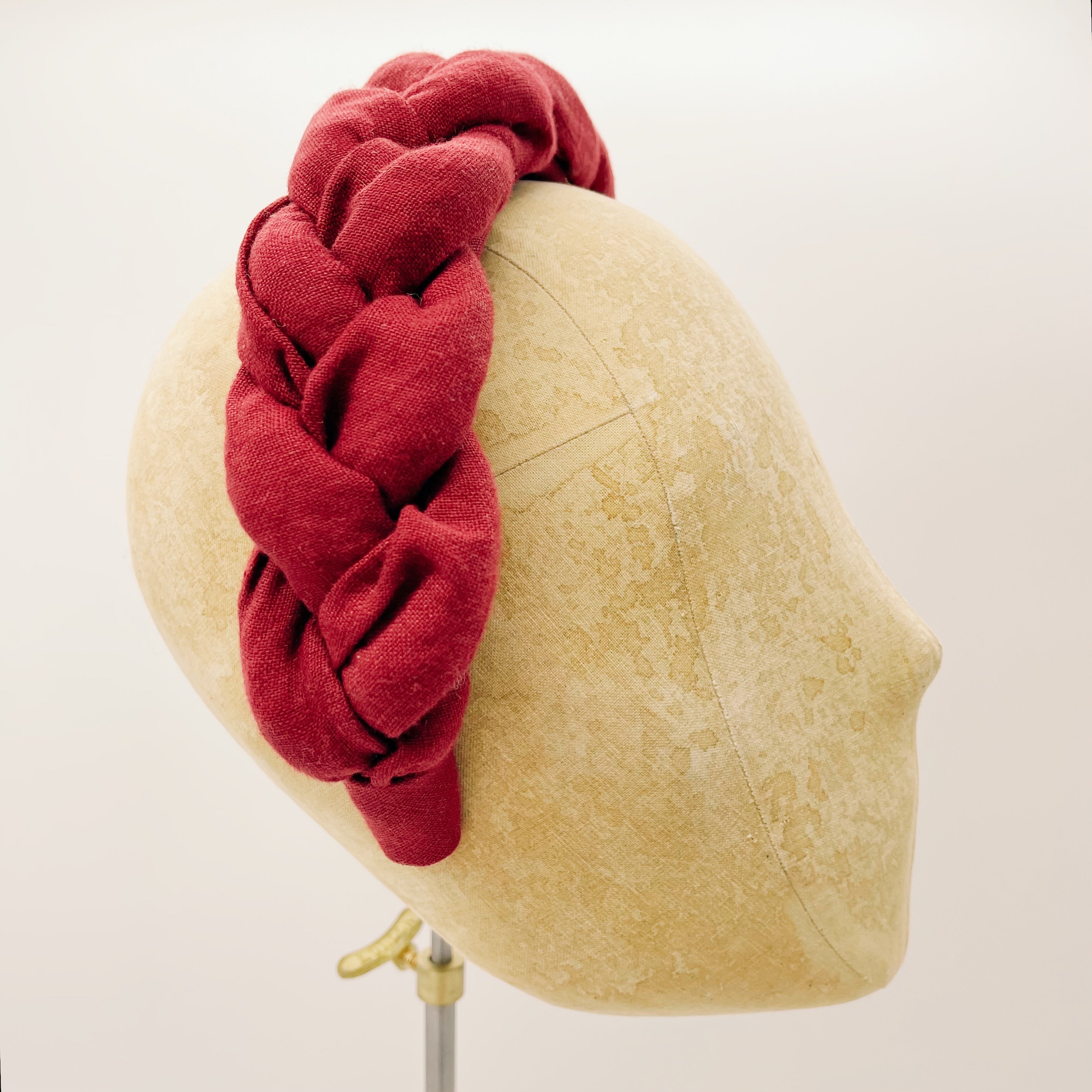 Berry Red Linen Braided Headband
