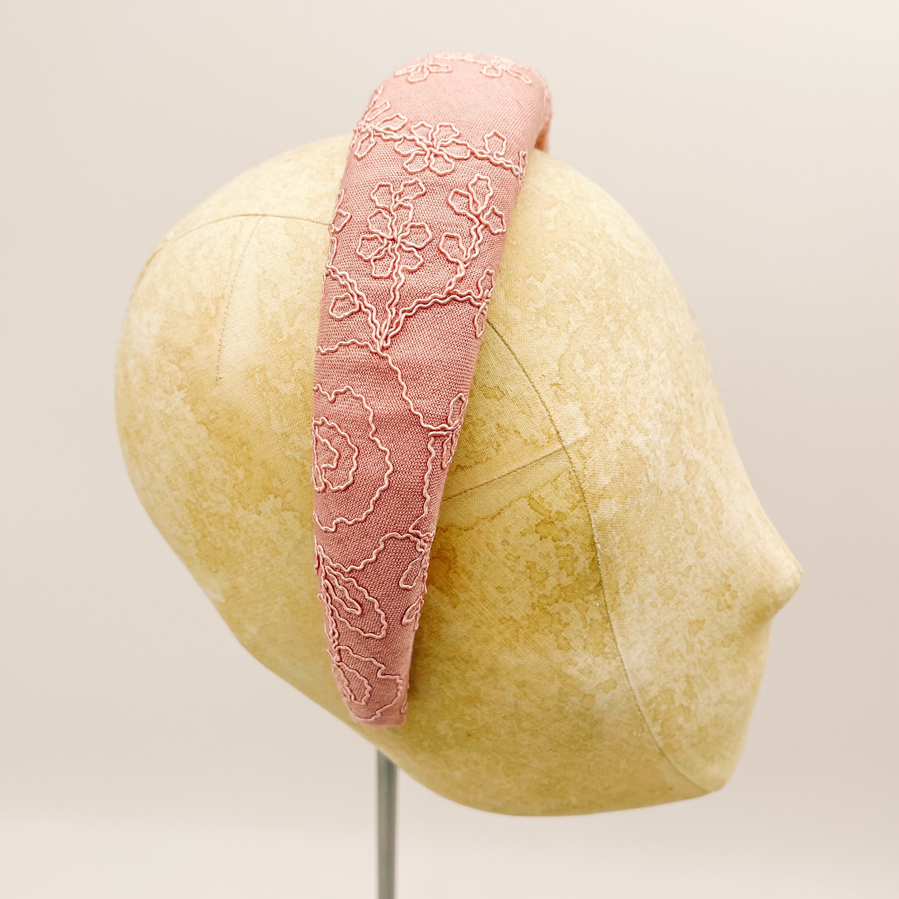Bloom Embroidered Pink Padded Headband