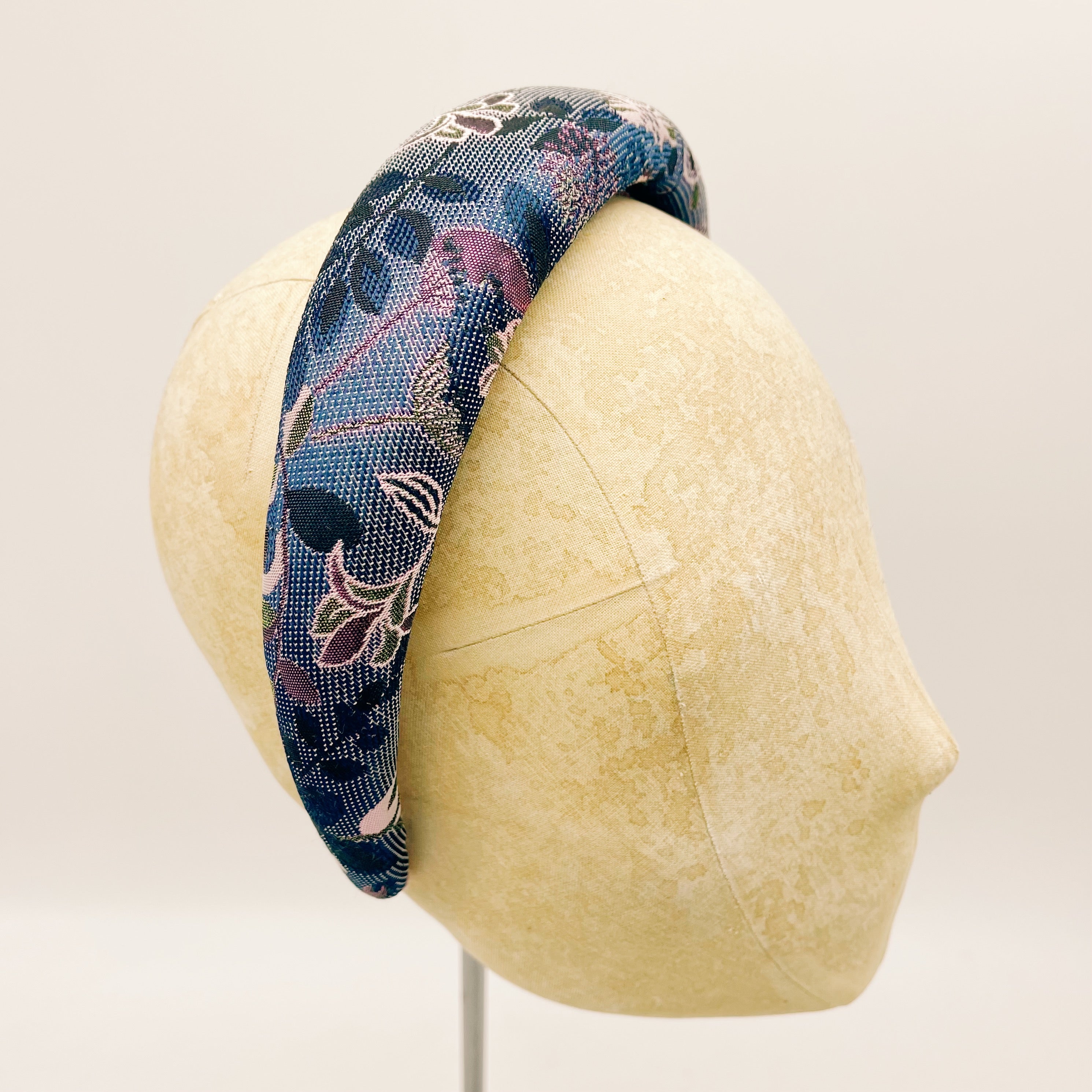 Cerchietto Jacquard Blue Flowers Padded