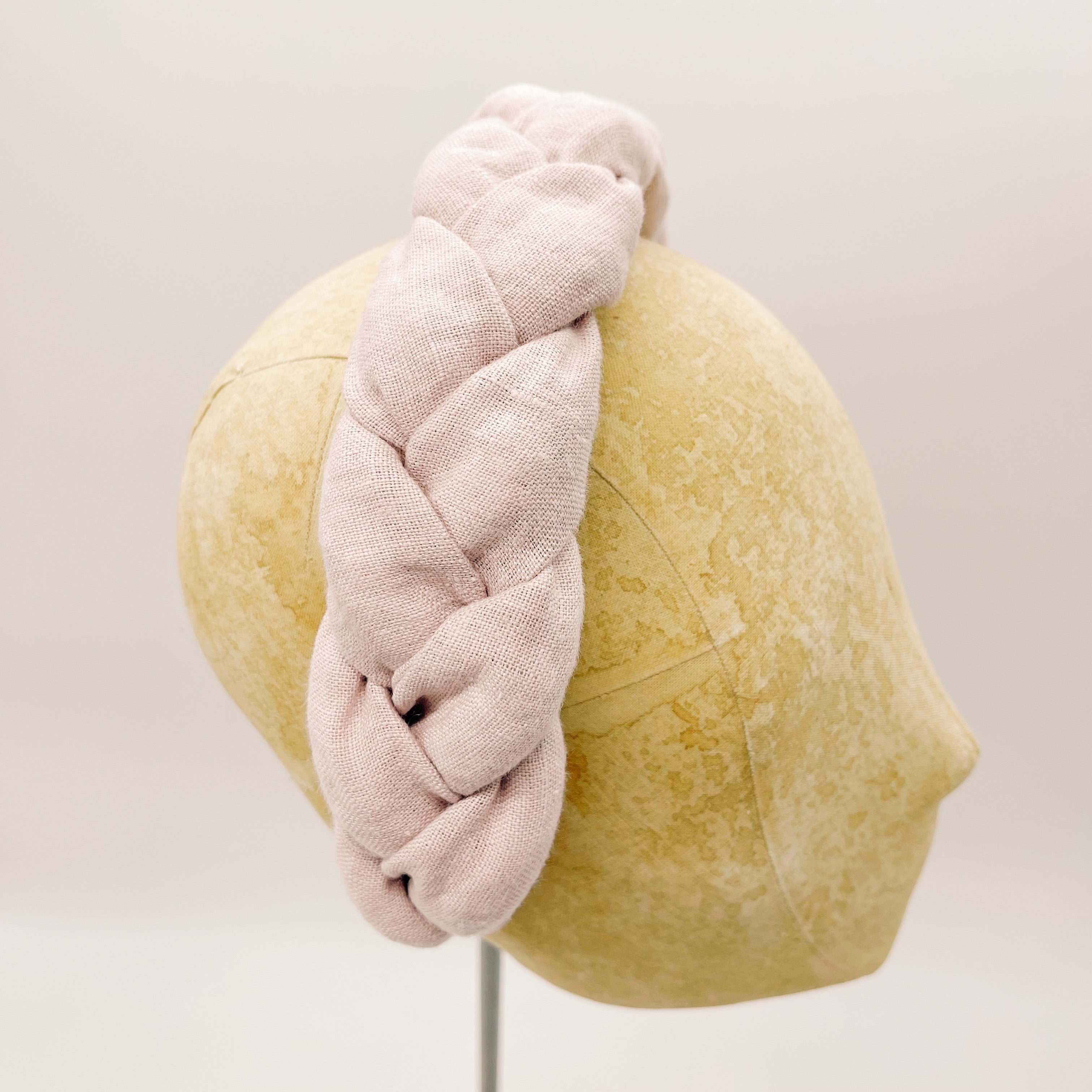 Headband Linen Pastel Pink Braid