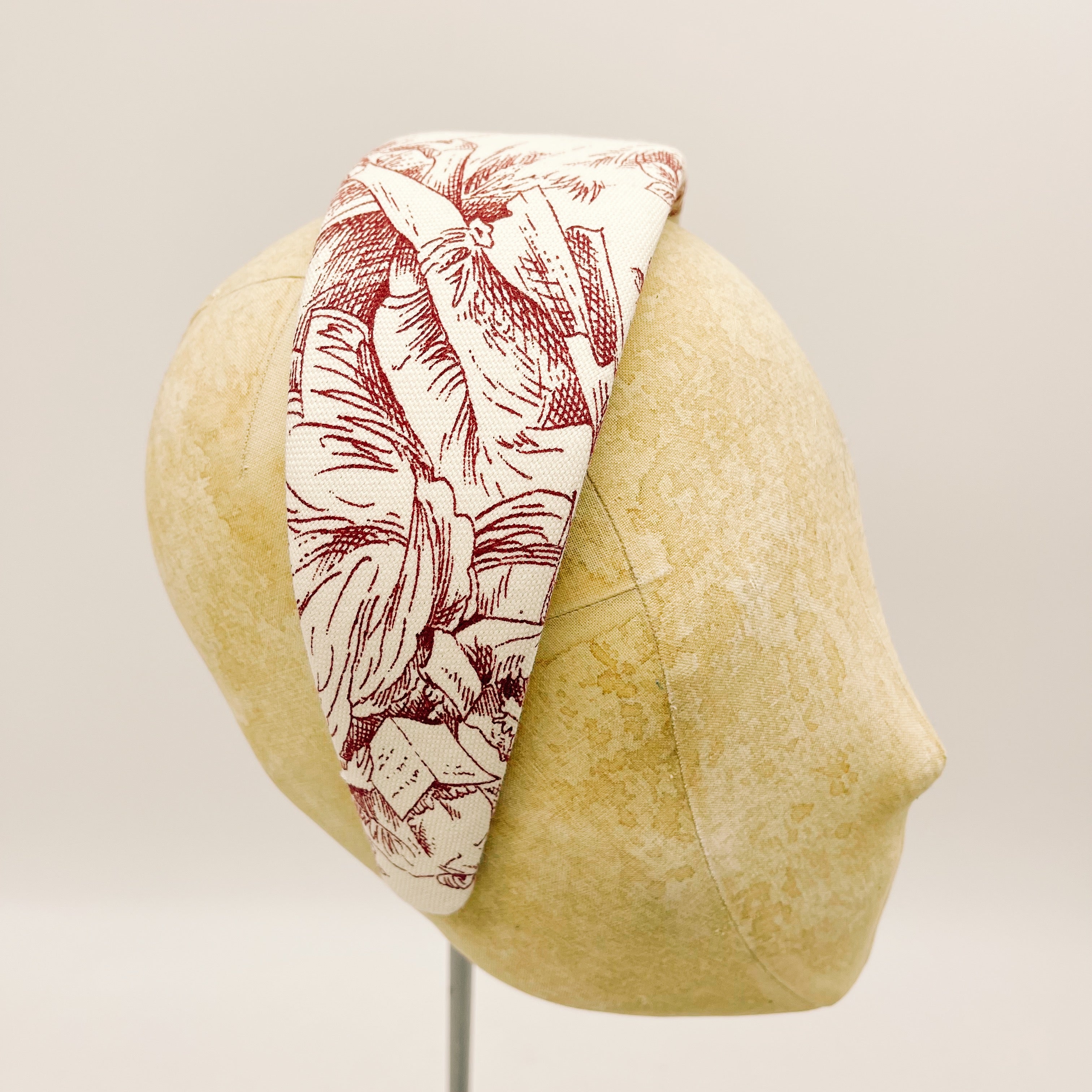 Toile de Jouy Velvet Headband Burgundy 6cm