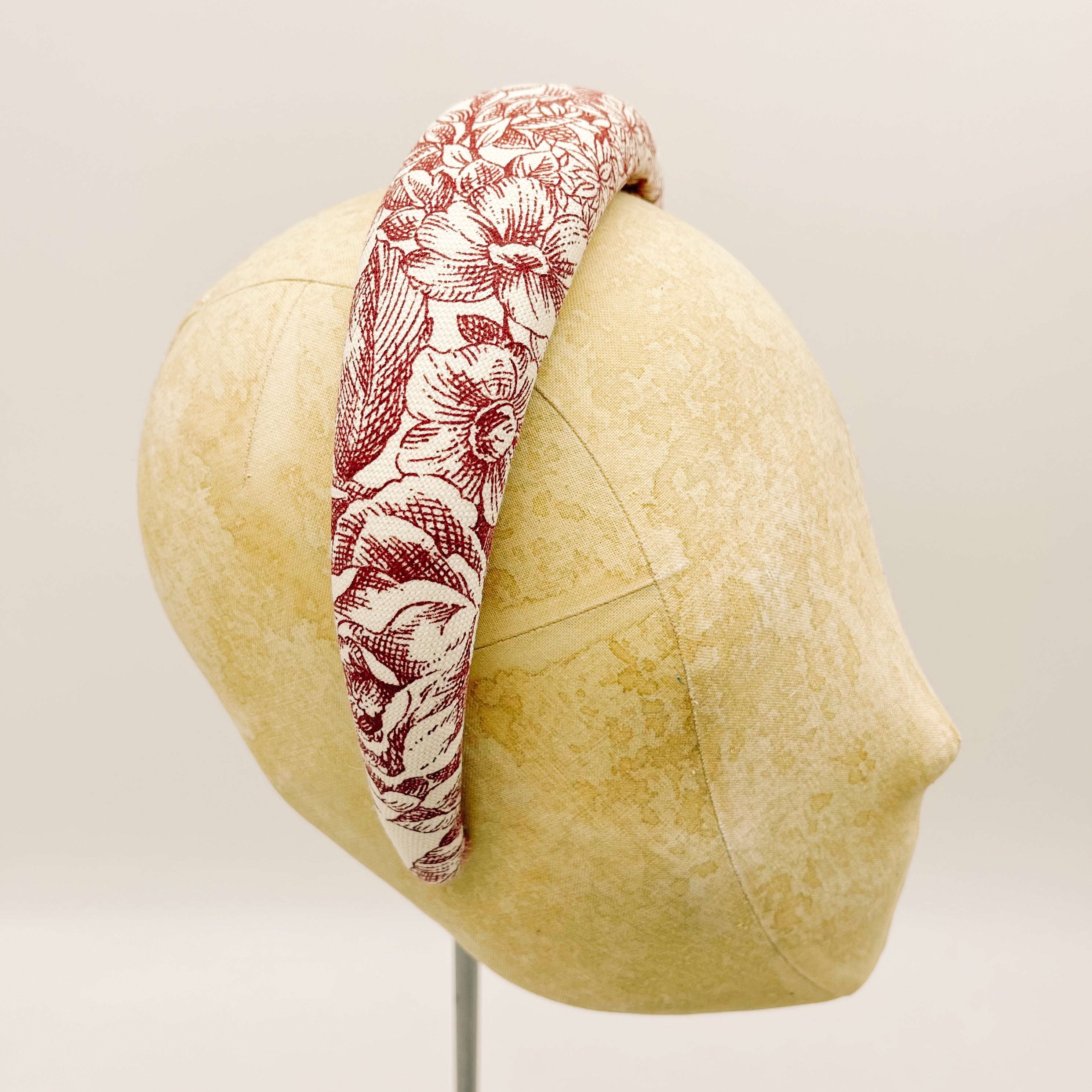 Bordeaux Padded Velvet Toile de Jouy Headband