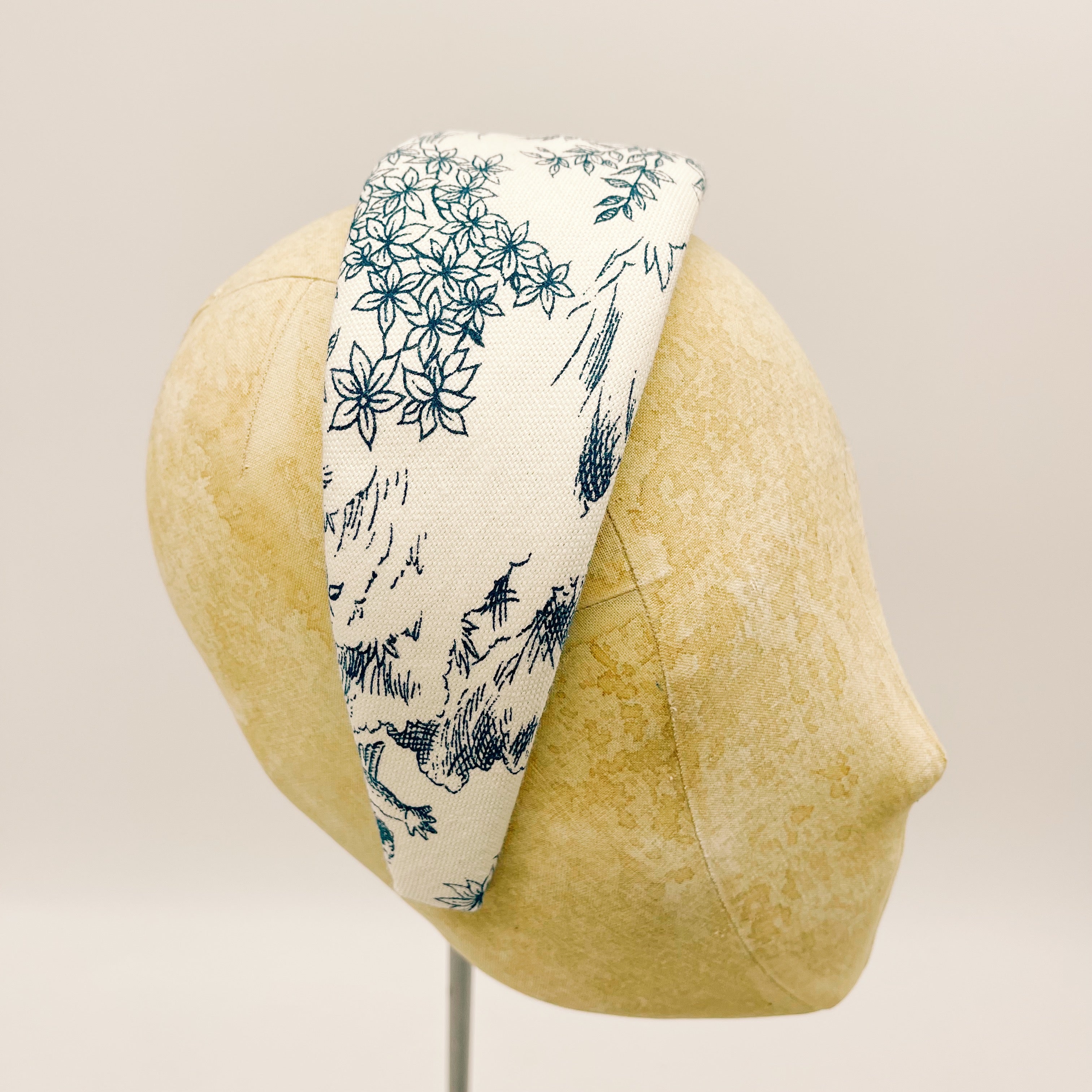 Velvet Headband Toile de Jouy Blue 6cm