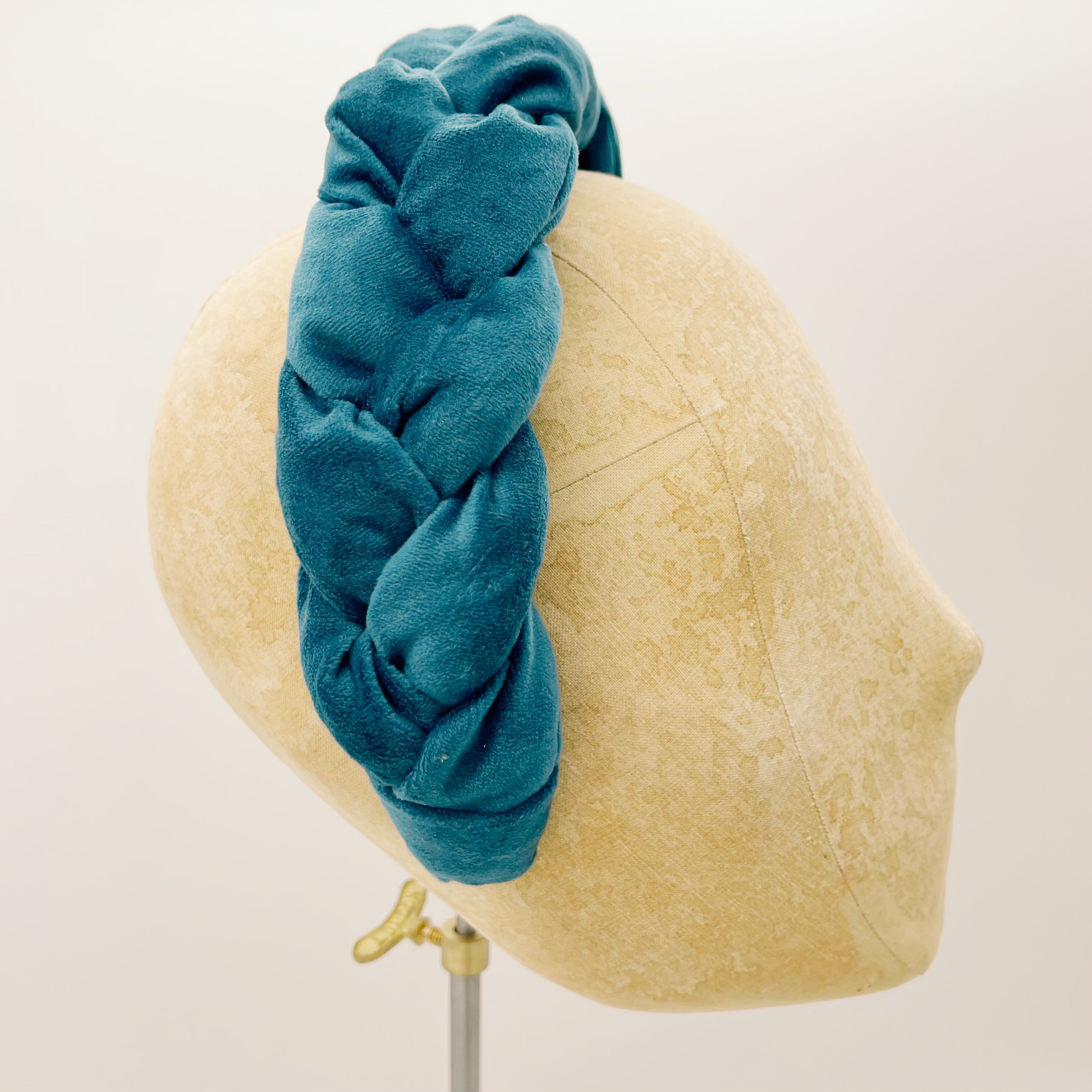 Petrol Blue Velvet Braided Headband