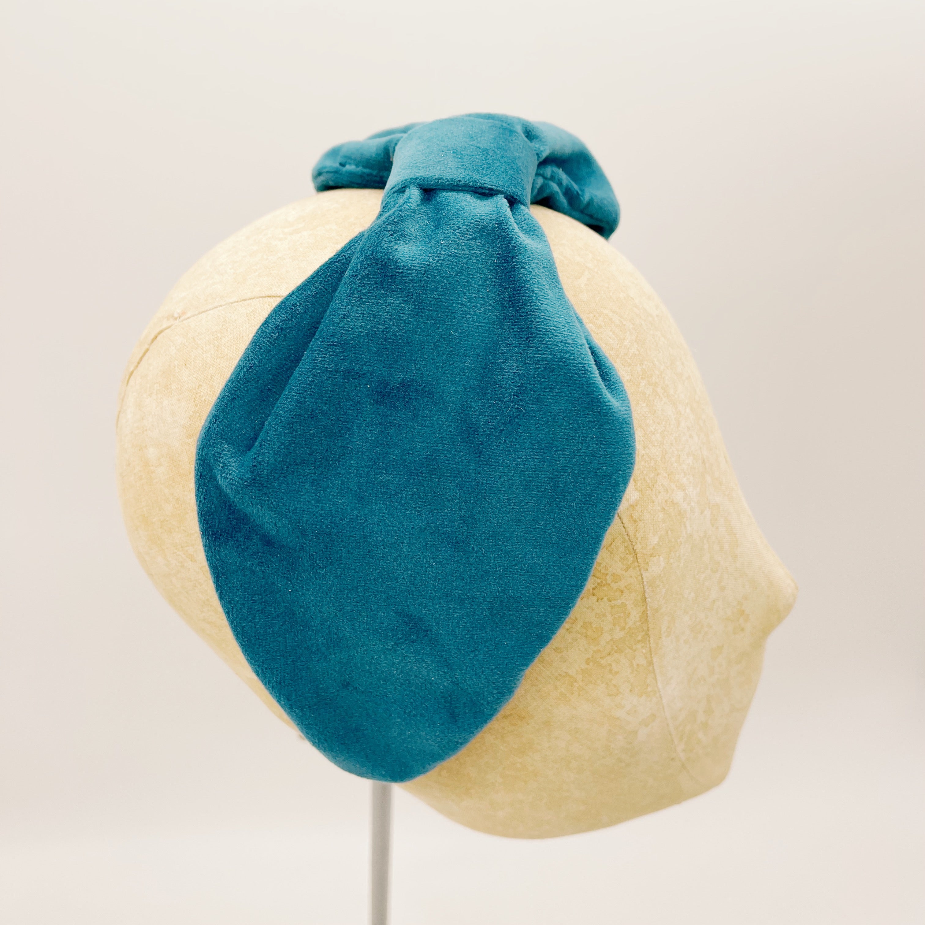 Petrol Blue Velvet Headband Leaf
