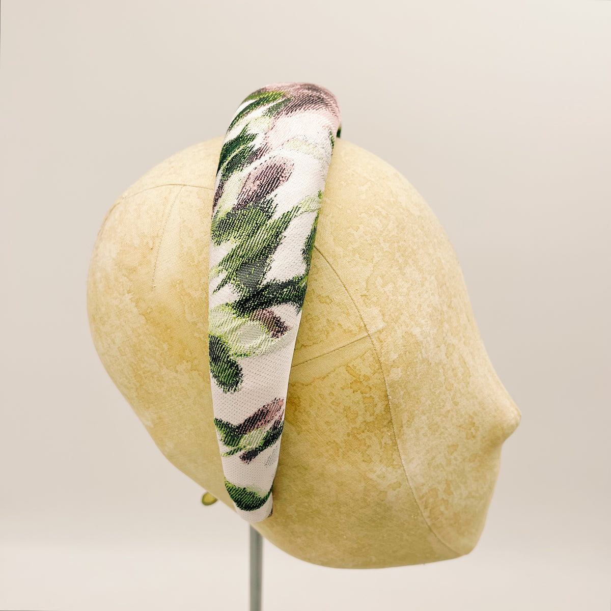 Cerchietto Jacquard Green and Pink Abstract Padded